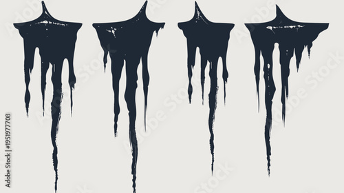 Four sketchy navy icicle graphics hang down, dripping on a light grey background