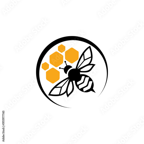 Honey bee animal in flat style. Honey flow with bees. Natural food. Vector illustration.