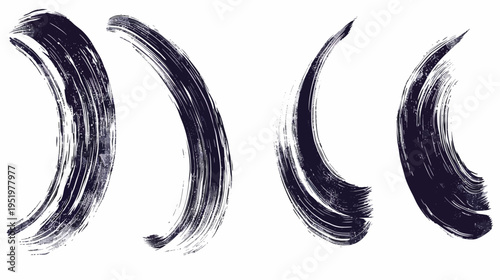 Four curved, dark brush strokes with varied textures isolated against a white backdrop