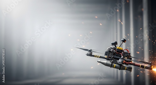 Tactical FPV Kamikaze Drone with Explosive Payload, Modern Loitering Munition Warfare Concept