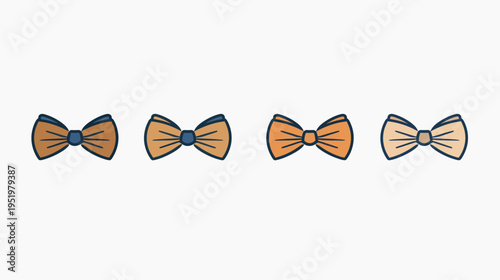 Four bow ties fading from dark brown to light beige with navy blue outline