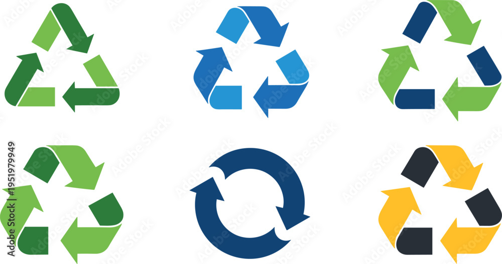 Obraz premium A set of colorful recycling symbols on transparent background