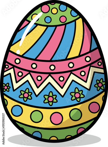 A colorful Easter egg with intricate designs on transparent background