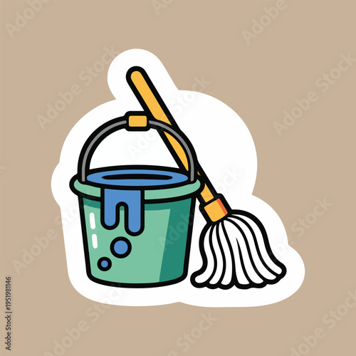 
Cleaning bucket and mop with soap suds illustration