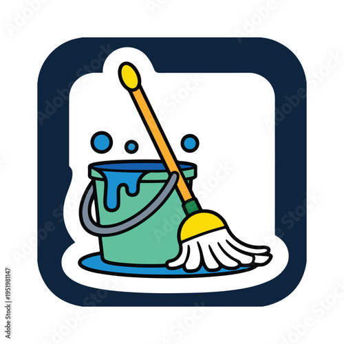 
Cleaning bucket and mop with soap suds illustration