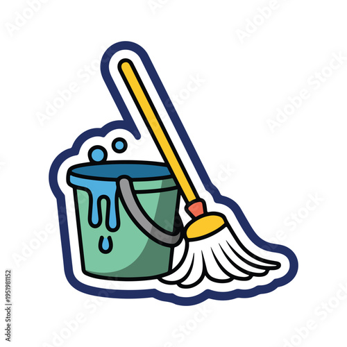 
Cleaning bucket and mop with soap suds illustration