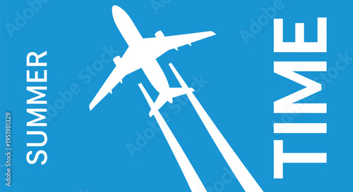 Summer vacation travel vector icon with airplane and text