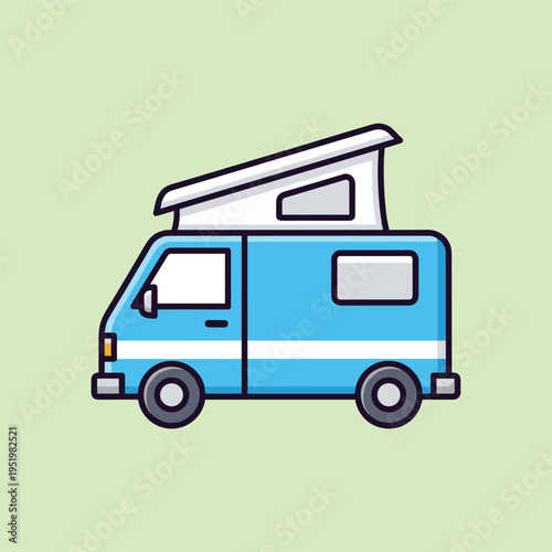 Blue Camper Van with White Roof.