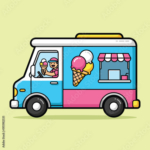 Colorful Ice Cream Truck Vehicle.
