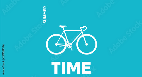 Vector bicycle icon on blue background with summer time text