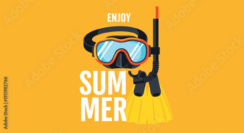 Summer snorkeling illustration with goggles and gear vector
