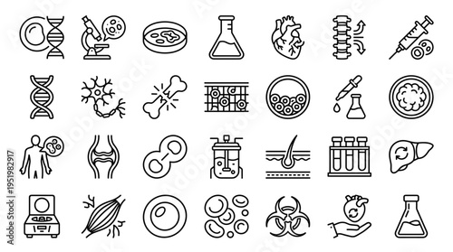Set of Biotechnology and Medical Research Line Icons