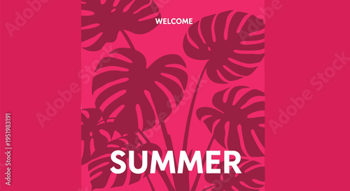 Summer welcome banner with palm leaves vector