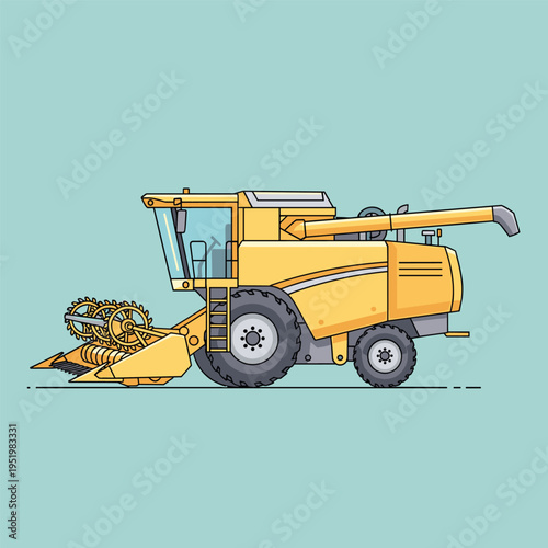 Yellow Combine Harvester Machine Closeup.