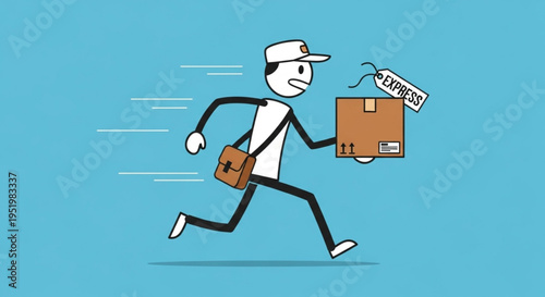 Express Delivery Man Running With Package.