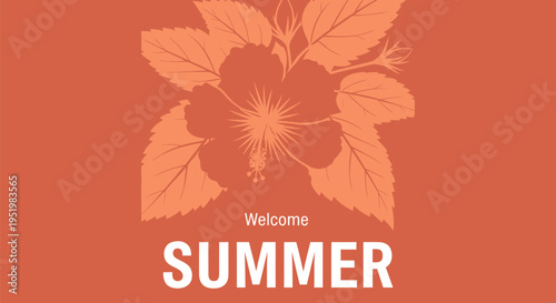 Summer welcome banner with hibiscus flower vector