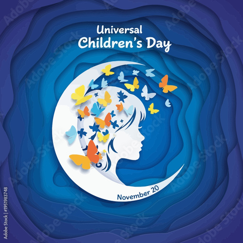 Universal Children's Day celebration with butterflies.