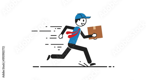 Fast Delivery Man Running with Package.
