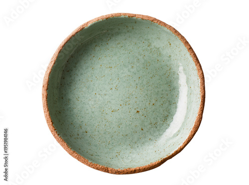 Принти на полотні Rustic ceramic bowl with speckled mint green glaze and natural terracotta rim, i