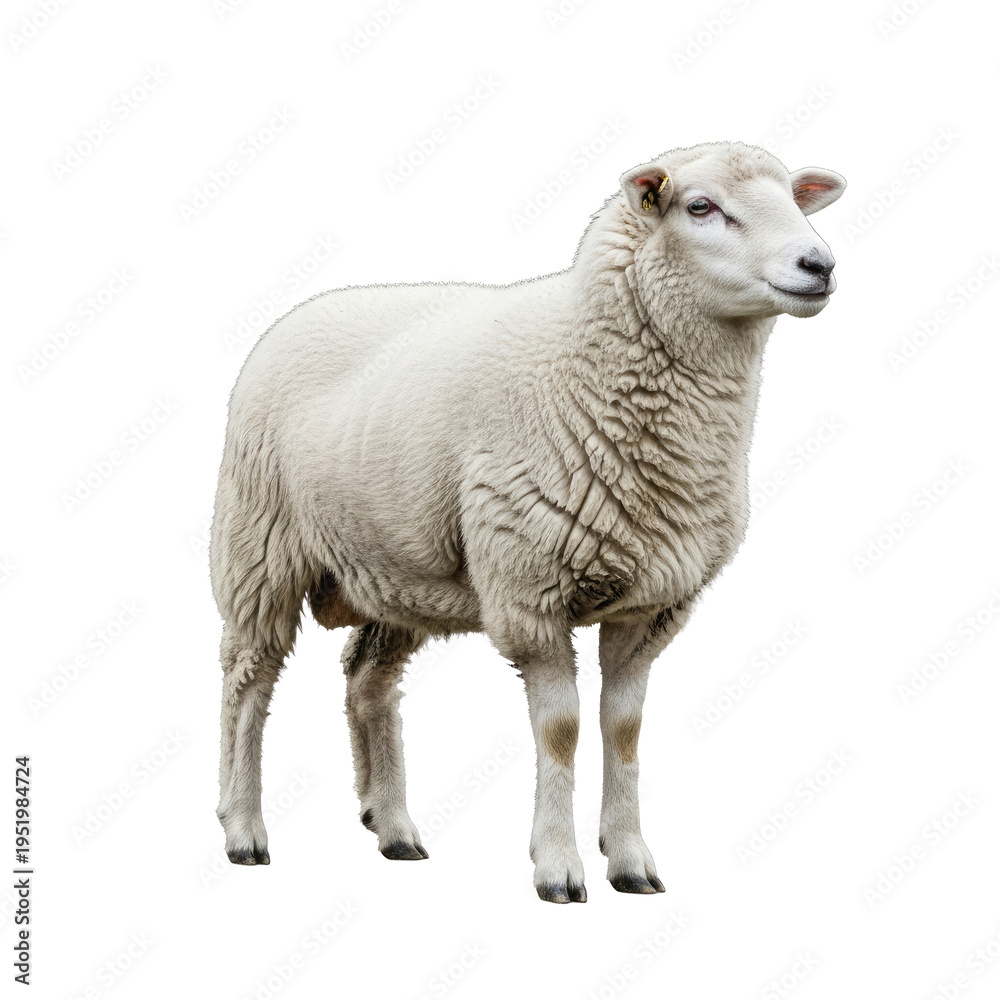Obraz premium White Sheep Standing Isolated Transparent Background