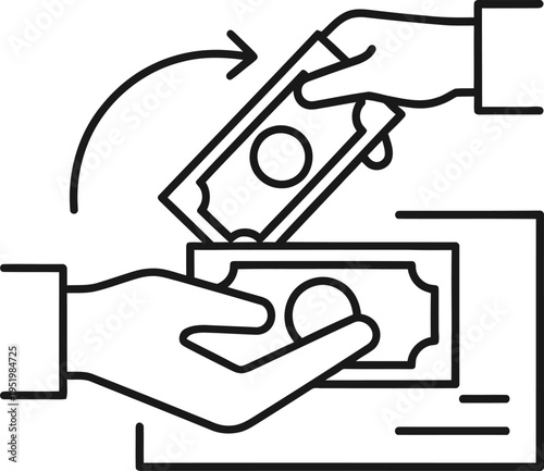 Cash transaction exchange between two human hands