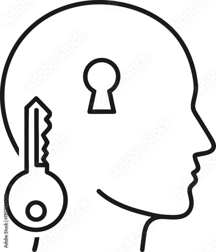 Human head silhouette unlocking mental potential with key