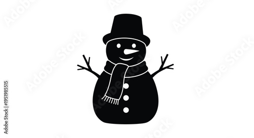 A classic snowman design with hat scarf and arms silhouette