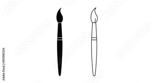 Two paintbrushes one solid and one outlined a striking silhouette