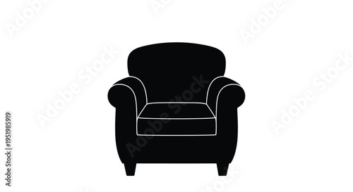 A black silhouette of a classic comfortable armchair design silhouette