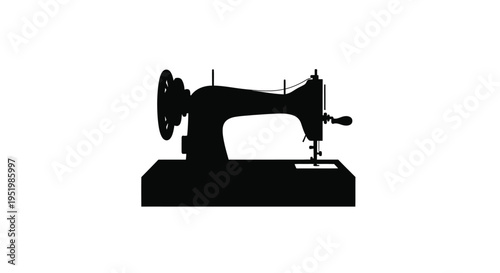 Vintage sewing machine in stark black a detailed silhouette