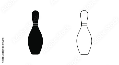 Two bowling pins one solid and one outlined in stark contrast silhouette