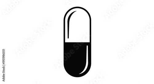 A simple black and white capsule illustration stark silhouette