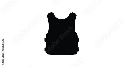 A stark black silhouette of a tactical vest against a white background silhouette