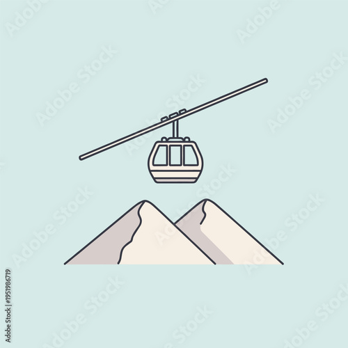 Cable car over mountain peaks.