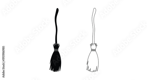 Two black brooms illustrated in a simple striking silhouette