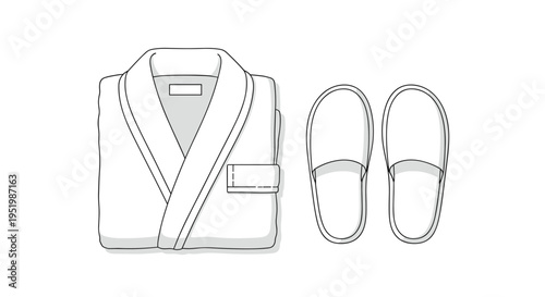 A neatly folded white bathrobe is placed beside a pair of white spa slippers on a white surface.