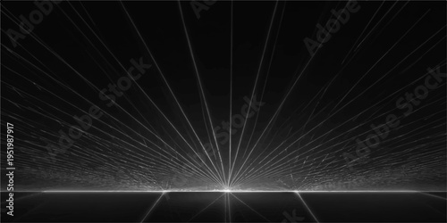 Abstract linear pattern of bright light beams against a dark, cosmic backdrop, creating an abstract display of light rays with a sense of infinity and depth.