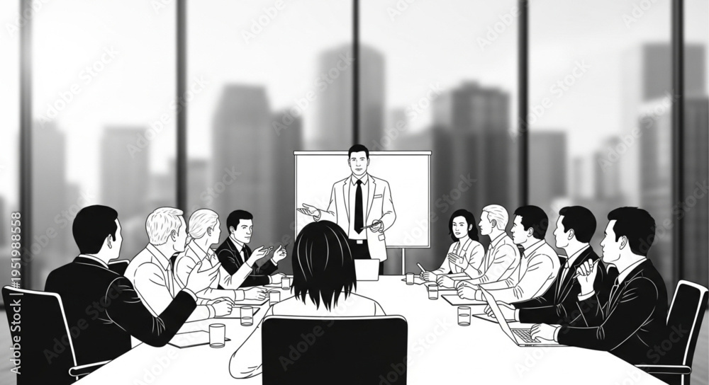 Fototapeta premium Business Meeting Presentation - Team Collaboration and Strategy Discussion.