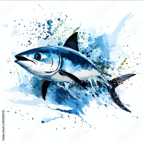 black silhouette bluefin tuna on a white backgrounk vector