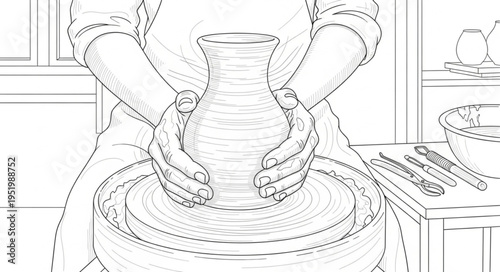 Hands Shaping Clay on Pottery Wheel - Artistic Creation.