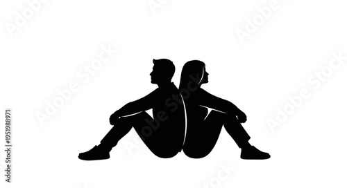 Silhouette of Two People Sitting Back to Back in Isolation.