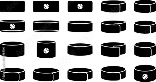 Black Silhouette of Tennis Wristbands Set Collection for Sports Accessories and Athletic Wear Design Elements
