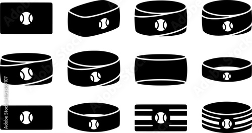 Black Silhouette of Tennis Wristbands Set Collection for Sports Accessories and Athletic Wear Design Elements
