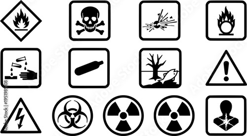 Gas safety glyph icon set. Vector pictograms of flammable, toxic, explosive, warning, danger, protective mask, no flame zone, label, black sign silhouette illustration