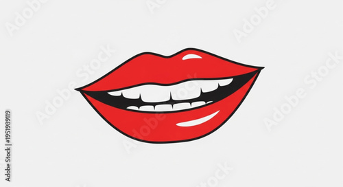 Illustration of Smiling Lips with Red Lipstick and White Teeth.
