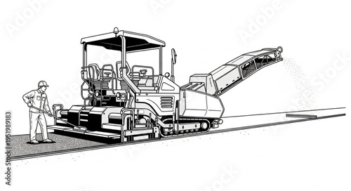 Road Milling Machine at Work with Operator.