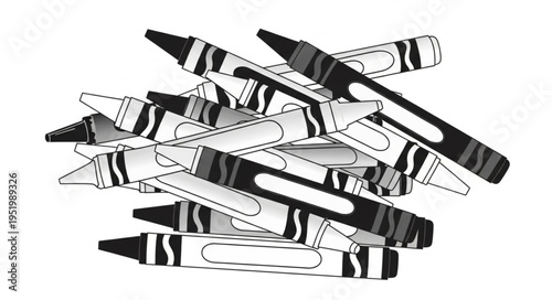 Pile of Black and White Crayons Illustration.