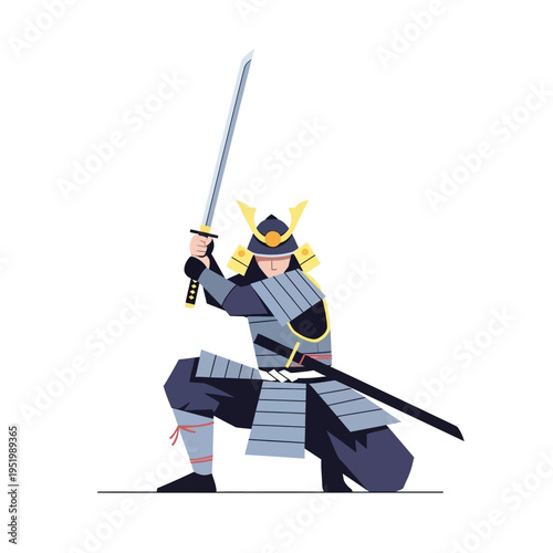 Samurai Warrior with Katana Sword, Ready for Battle, Traditional Armor, Japanese Warrior