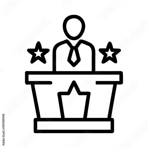 Speaker podium star person presentation conference leader silhouette vector illustration