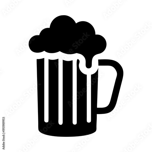 Refreshing beer mug drink foam alcohol brewery pub silhouette vector illustration